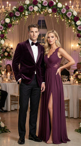 Mens Plum Eggplant Velvet Blazer Jacket – Luxury Velvet Dinner Jacket for Wedding, Tuxedo Events, Formal Parties in Burgundy Color