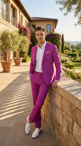 Mens Fuchsia 2 Piece Suit – Bright Pink Formal Suit for Men Stylish Wedding Party Prom Suit Magento Color