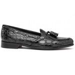 Zelli Franco Tassel Loafers in Genuine Caiman Crocodile - Black