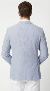 Mens Blue Seersucker Blazer – Lightweight Striped Summer Sport Coat Casual Smart Formal Jacket