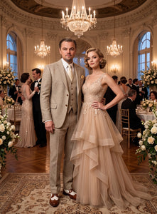 Men’s Light Tan Tweed Great Gatsby 3 Piece Suit – Vintage Vested Wedding Suit, 1920s Classic Formal Outfit Herringbone