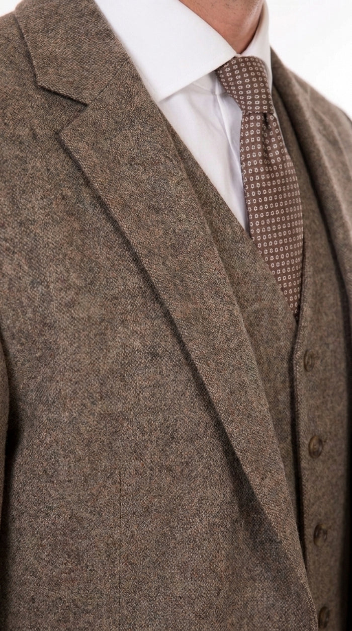 Men’s Brown Herringbone 3 Piece Suit – Vintage 1950s Inspired Tweed Vested Classic Suit