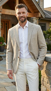 Men’s Light Tan Tweed Blazer – Classic Herringbone Sport Coat, Beige Casual Formal Jacket, Vintage Style Business & Smart Casual Wear