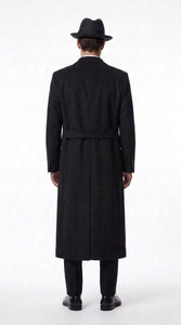 Men’s Godfather Black Double-Breasted Long Overcoat – Vintage Mobster Gangster Coat