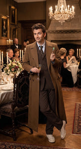 Men’s Brown Cotton Trench Coat Doctor Who 10th Doctor Inspired Long Coat – Classic Gabardina Style Overcoat, Vintage Winter Costume Jacket