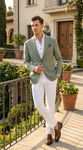 Men’s Sage Green Blazer – Two Button Notch Lapel Formal Jacket for Wedding, Summer and Party Wear in Light Green Sport Jacket