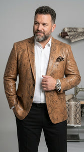 Men’s Tan Snakeskin Print Blazer, Brown Sport Coat Camel Alligator Crocodile Animal Print leopard Jacket