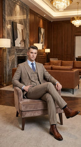 Men’s Taupe Olivish Tan 3-Piece Suit – Elegant Tan Wedding, Business & Formal Suit with Vest