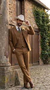 Men’s Tan Groom Outfit Country Wedding 3 Piece Suit Khaki Camel Color Modern Fit