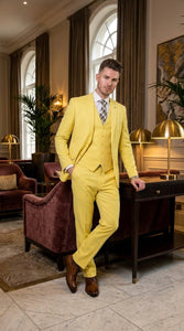 Men’s Neon Yellow Wool Suit – Bright Yellow 3-Piece Wedding, Prom & Formal Suit with Vest By Statement