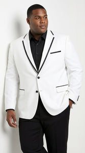 Men’s White Disco Blazer 70s Era Costume Jacket – Black Trim Retro Party Blazer, Vintage Dance Outfit, Stylish Evening Themed Wear