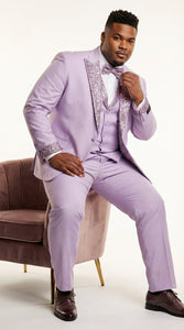 Men’s Lilac Suit with Silver Glitter Sequin Lapel – Lilac and Silver Formal Tuxedo Suit for Prom, Wedding  Lavender Tuxedo