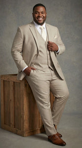 Men’s Tan Pinstripe Three Piece Suit – Classic Fit Pleated Pants  Tan Sand Beige Wedding, Church Shadow Ton on Tone  Business Suit for Men