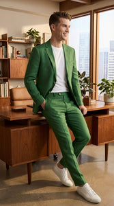 Men’s Emerald Green Linen Suit Set – Lightweight Summer Blazer and Pants, Casual Formal Summer Suit, Breathable Wedding Party Outfit