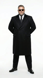 Men’s Black Double Breasted Overcoat, James Bond Inspired Long Formal Coat for Weddings, Business Events, Parties, and Winter Occasions