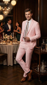 Men’s Light Pink 2 Piece Suit, Formal Dress Suit for Weddings, Prom, Parties, Summer Events Slim Fitted By Vitali
