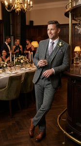 Men’s Peaky Blinder Light Grey Tweed Suit with Vest – Classic Three Piece Formal Suit, Vintage Wedding Business Outfit