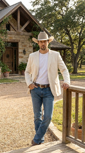 Men’s Off White Casual Blazer – Classic Western Style Lightweight Summer Cowboy Jacket Casual Ivory Cream Color