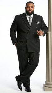 Men’s Black Pinstripe Double Breasted Suit – Peak Lapel Classic Fit Formal Business Conservative settle stripe