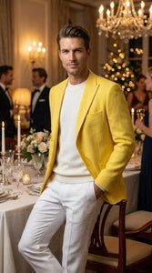 Zacci Brand Men’s Lemon Yellow Blazer Peak Lapel Hopsack Weave – Stylish Formal Blazer Jacket for Wedding, Party, Prom and Smart Casual Wear
