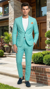 Men’s Turquoise 2 Piece Suit with Jacket and Pants, Formal Wedding Suit for Prom, Parties, Summer Events, and Special Occasions