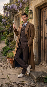 Men’s Brown Cotton Trench Coat Doctor Who 10th Doctor Inspired Long Coat – Classic Gabardina Style Overcoat, Vintage Winter Costume Jacket