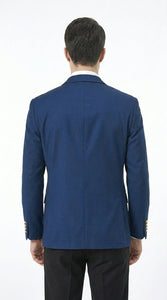 Men’s Sapphire Indigo Cobalt Blue Blazer with Gold Buttons – Classic Single Breasted Formal Business Jacket for Office, Wedding