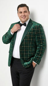 Men’s Green and Gold Plaid Christmas Holiday Blazer – Classic Check Party Jacket for New Year, Wedding and Festive New Year event
