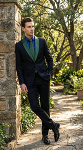 Men’s Black Suit with Hunter Green Shawl Lapel – Black and Hunter Green Formal Tuxedo Suit for Wedding, Prom With Bow Tie