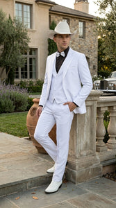 Men’s White Western Cowboy 3 Piece Tuxedo Suit, Formal Wedding Prom Groom Suit Set