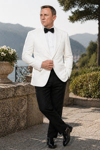 Men’s Pure White Dinner Jacket Blazer – James Bond Style Formal Tuxedo Blazer for Wedding, Black Tie & Evening Wear