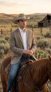 Men’s Dark Tan Taupe Light Brown Western Cowboy Blazer – Classic Country Style Jacket for Wedding, Casual Country Jacket Textured