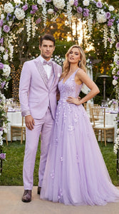 Men’s Lilac Suit with Silver Glitter Sequin Lapel – Lilac and Silver Formal Tuxedo Suit for Prom, Wedding  Lavender Tuxedo