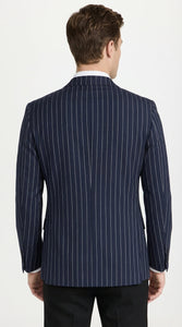 Mens Navy Blue Pinstripe Double Breasted Blazer Sport Coat – Classic Formal Business Jacket for Party and Smart Casual Wear