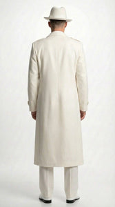 Men’s Ivory Cream Off White  Full Length Zoot Suit – Vintage Gangster Style Long Coat Formal Suit