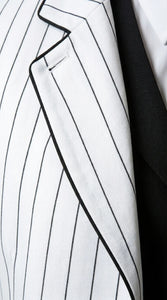 Men’s White Pinstripe 1920s Gangster 3 Piece Suit, Black Contrast Formal Costume Suit for Parties, Prom, Weddings, and Theme Events