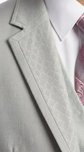 Men’s Light Gray 3 Piece Suit – Ice Silver Gray Formal Suit Set with Vest, Patterned Lapel and Tie for Wedding, Prom and Business Events