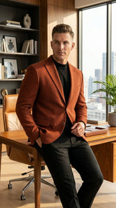 Men’s Rustic Brown Textured Blazer with Notched Lapel, Formal Dress Jacket for Weddings, Parties, Business Look