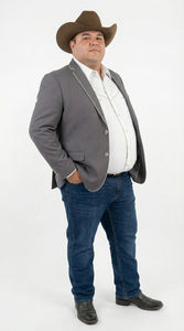 Mens Grey and White Trim Western Blazer – Classic Fit Cowboy Style Contrast Trim Dress Jacket
