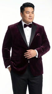 Mens Plum Eggplant Velvet Blazer Jacket – Luxury Velvet Dinner Jacket for Wedding, Tuxedo Events, Formal Parties in Burgundy Color