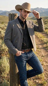 Mens Charcoal Gray Western Blazer – Cowboy Style Casual Jacket Classic Country Western Sport Coat