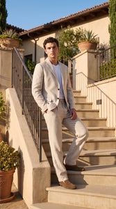 Men’s Informal Summer Suit, Light Beige Casual Linen Style Blazer and Pants Set