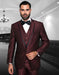 Mens One Button Satin Trim Notch Prom Tuxedo in Shiny Burgundy Sharkskin - Men's Tuxedo USA
