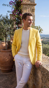 Zacci Brand Men’s Lemon Yellow Blazer Peak Lapel Hopsack Weave – Stylish Formal Blazer Jacket for Wedding, Party, Prom and Smart Casual Wear