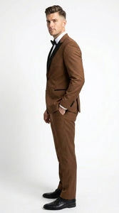 Men’s Light Brown Vested Piece Suit – Elegant Formal Suit with Contrast Lapel for Wedding, Party