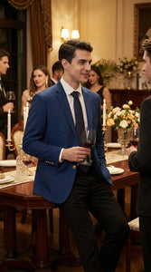 Men’s Sapphire Indigo Cobalt Blue Blazer with Gold Buttons – Classic Single Breasted Formal Business Jacket for Office, Wedding