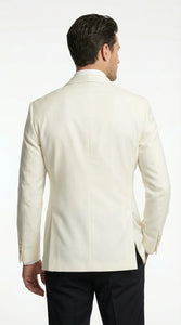Men’s Ivory Wool Dinner Jacket – Classic Double Breasted Formal Tuxedo Jacket for Wedding and Black Tie Events