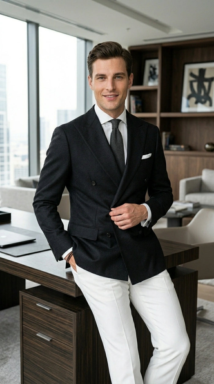 Men’s Black Double Breasted Blazer, Formal Wedding Business Casual Sport Coat Jacket