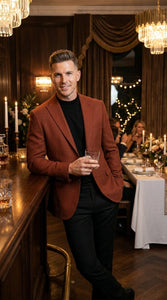 Men’s Rustic Brown Textured Blazer with Notched Lapel, Formal Dress Jacket for Weddings, Parties, Business Look