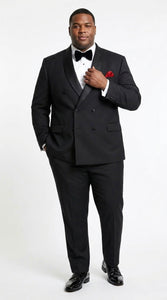 Men’s Black Double Breasted Evening Wear Suit with Satin Shawl Lapel and Red Pocket Square